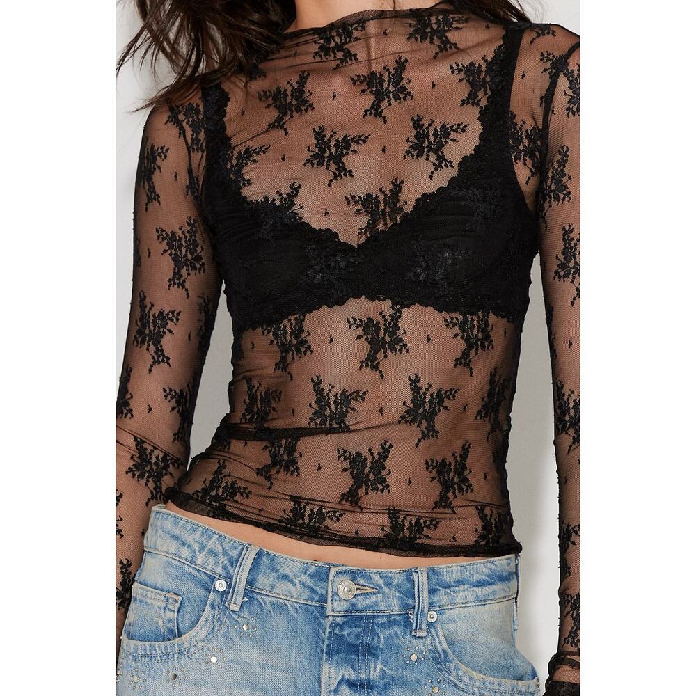 New Free People Lady Lux Layering Top in Black Women's Size M